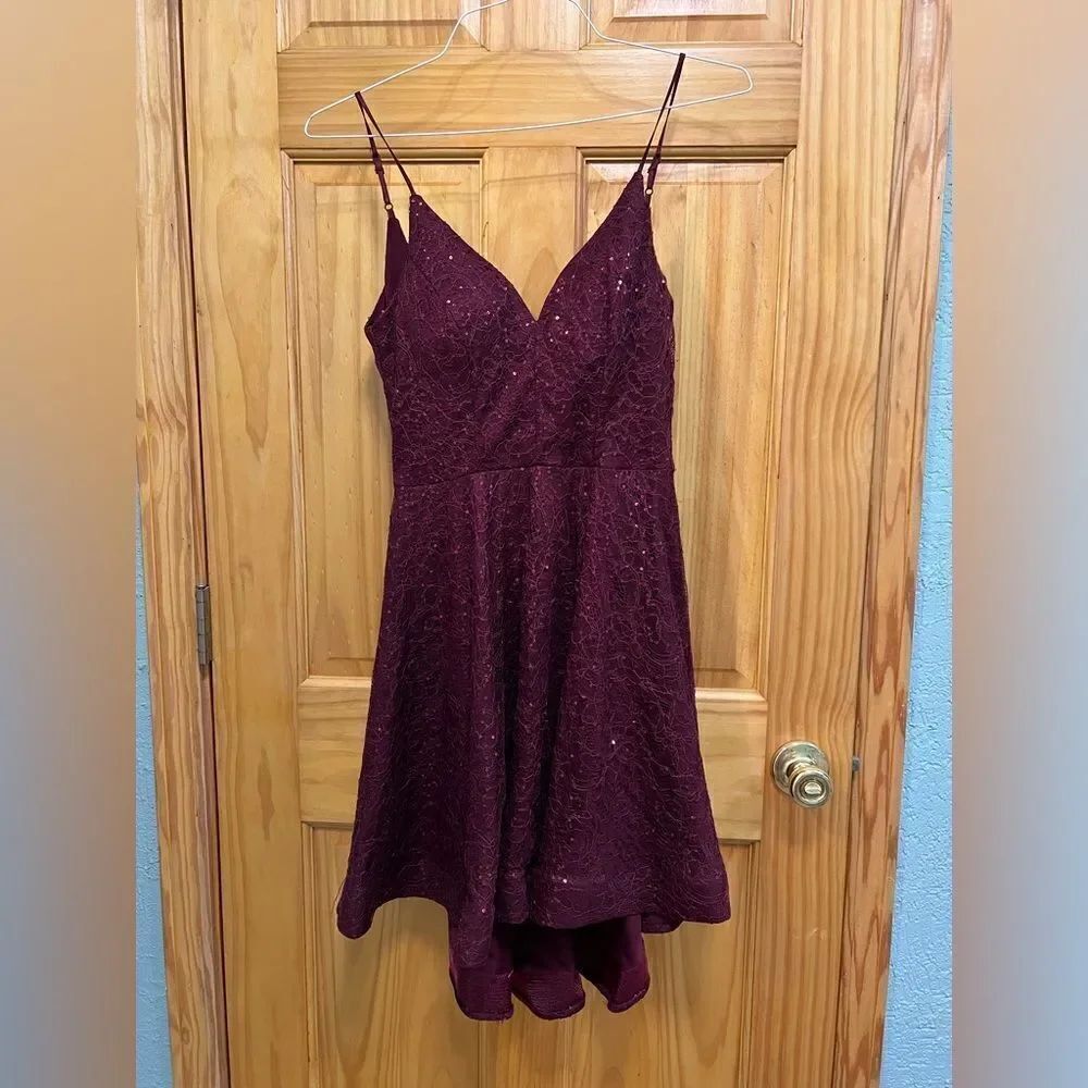 B. Darlin size 9-10 burgundy lace and sequin formal dress